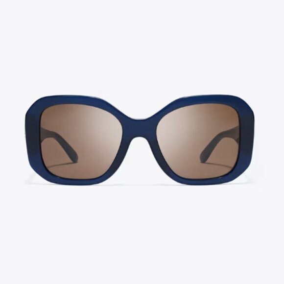 NWT！NEW! Tory Burch Oversized Square Butterfly Sunglasses -Navy / Solid Brown main image 4